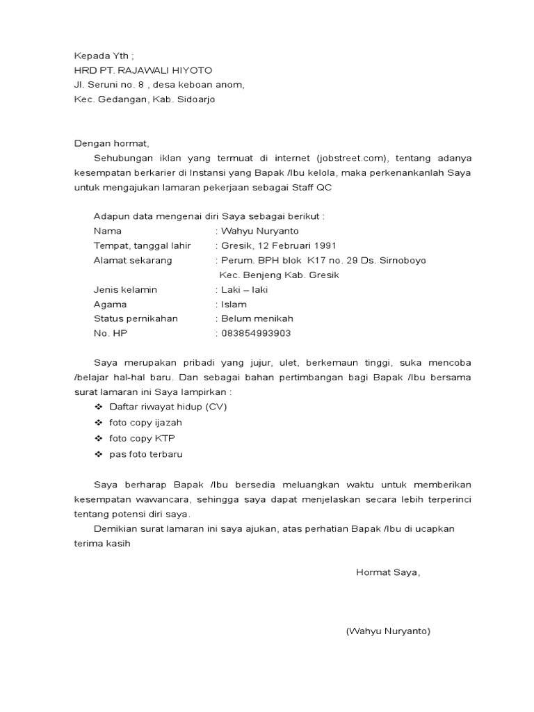 Download 77+ Contoh Surat Lamaran Kerja Sebagai Qc Terbaru Gratis