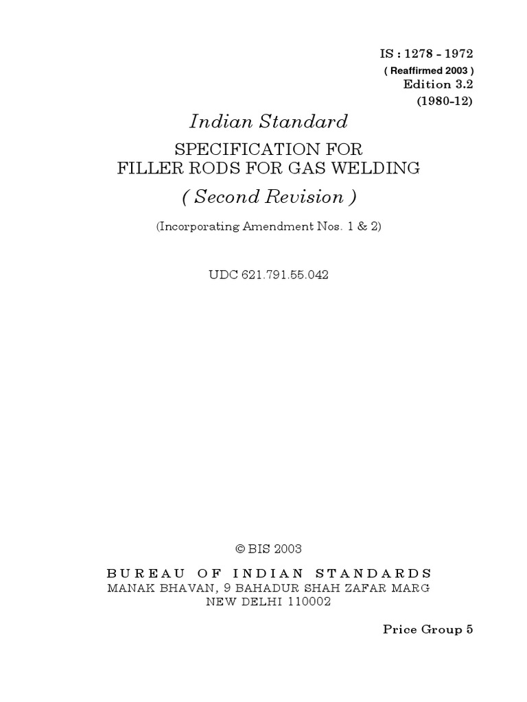 1278 - Filler Rods For Gas Welding | PDF | Bronze | Alloy