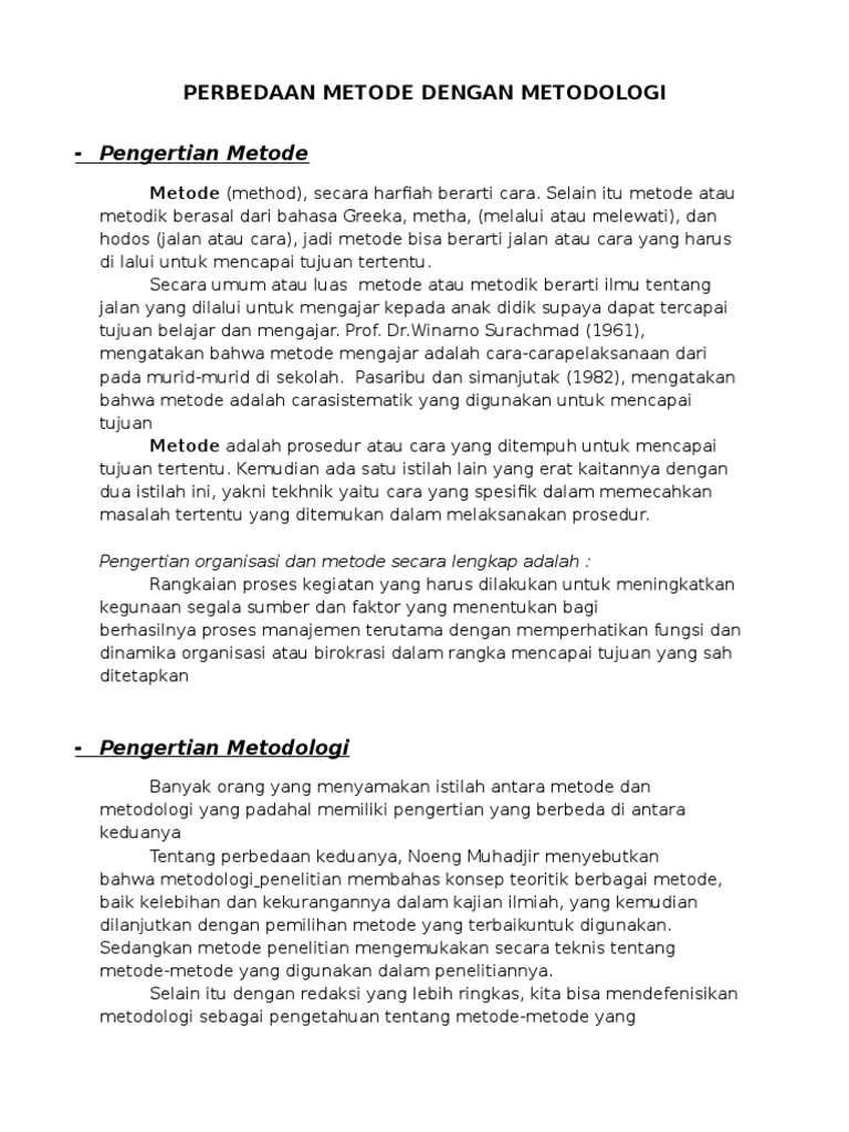 Perbedaan Metode dan Metodologi | PDF | Sains & Matematika