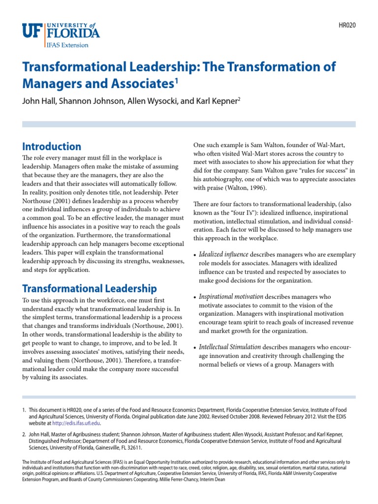 Transformational Leadership Explained | PDF | Transformational ...
