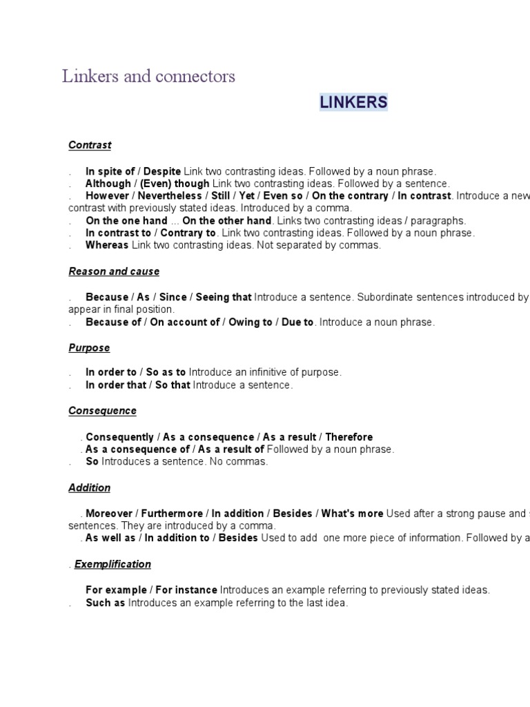 Linkers and Connectors | PDF | Language Arts & Discipline