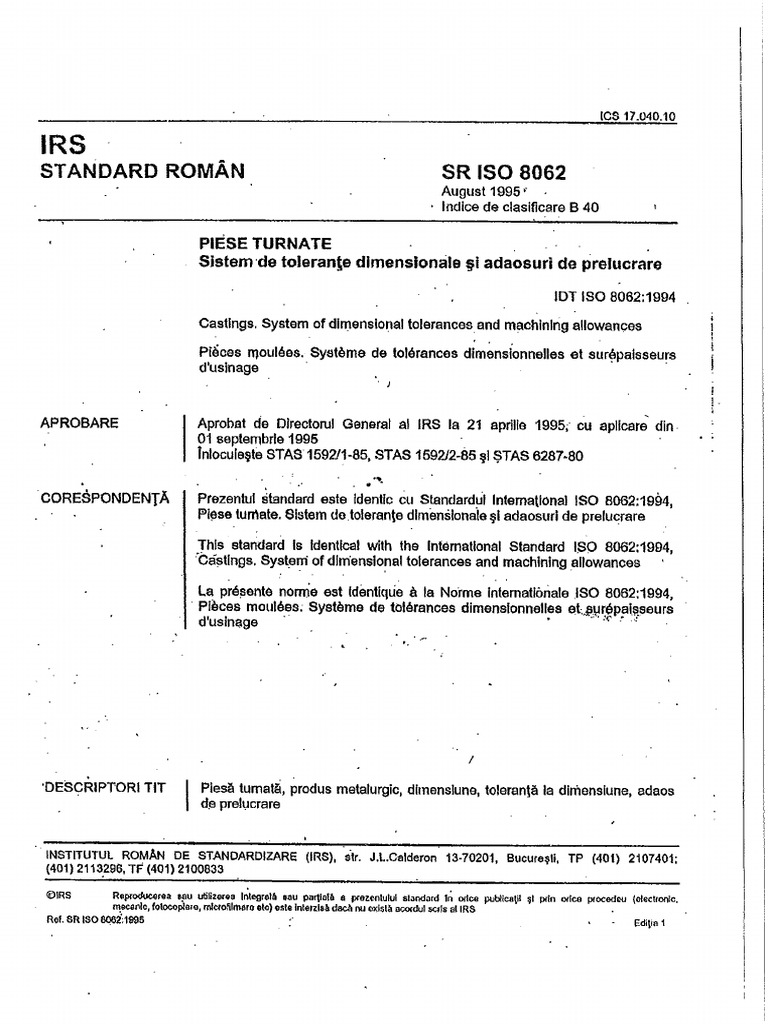 SR ISO 8062 - Piese Turnate | PDF