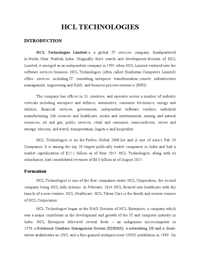 research report on hcl technologies