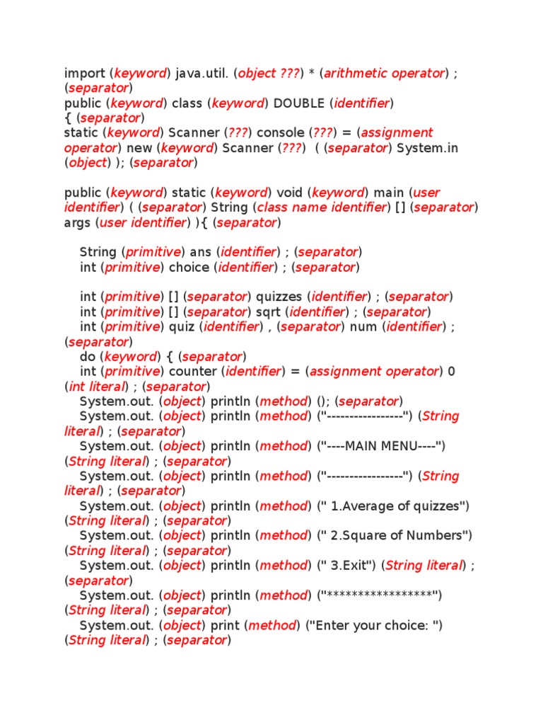 Identifying Types of Tokens in Java Programming | PDF | Identifier ...