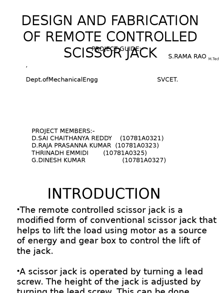 Design and Fabrication of Remote Controlled Scissor Jack PDF Power