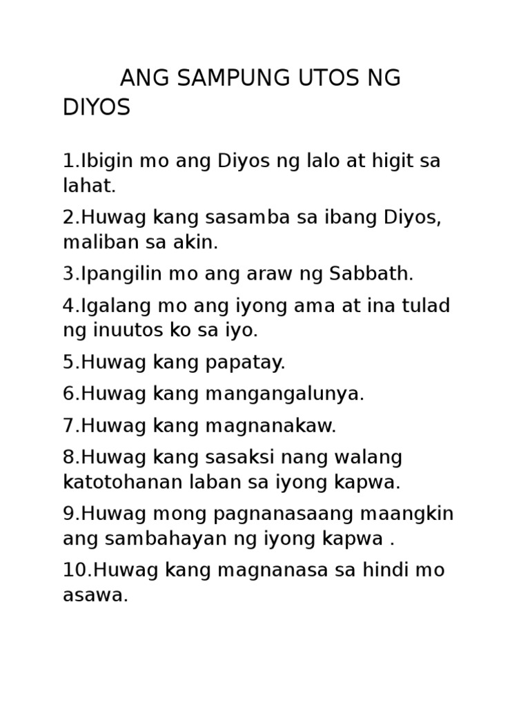 Ang Sampung Utos NG Diyos | PDF