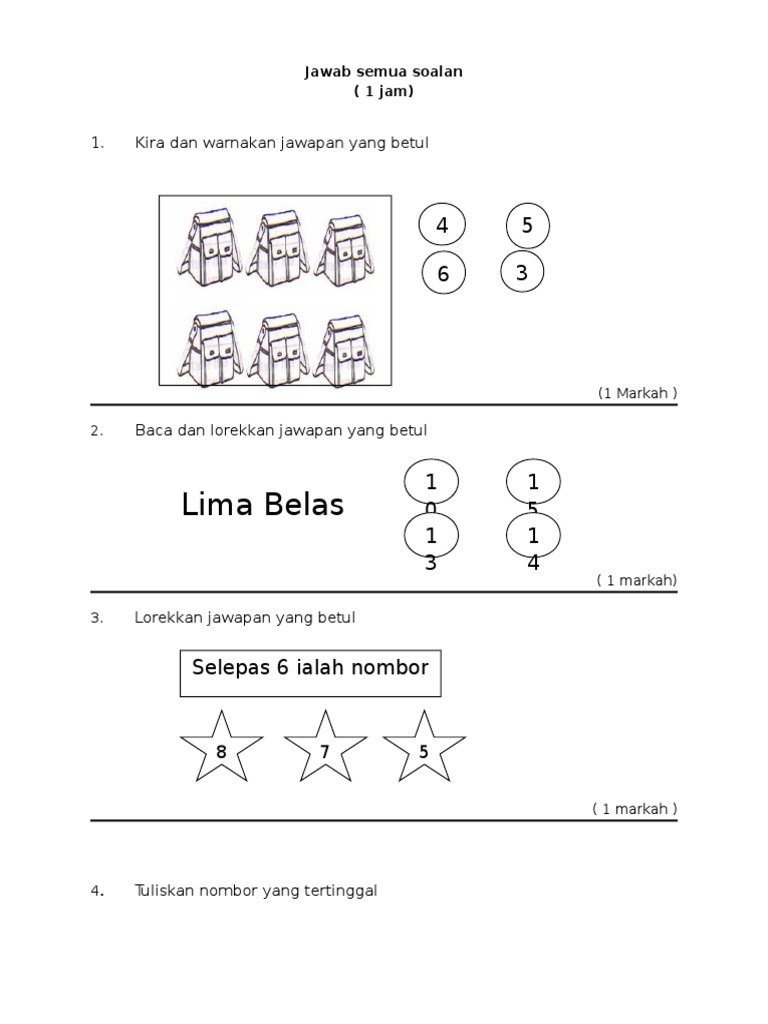Peperiksaan Akhir Tahun Matematik Tahun 1  PDF
