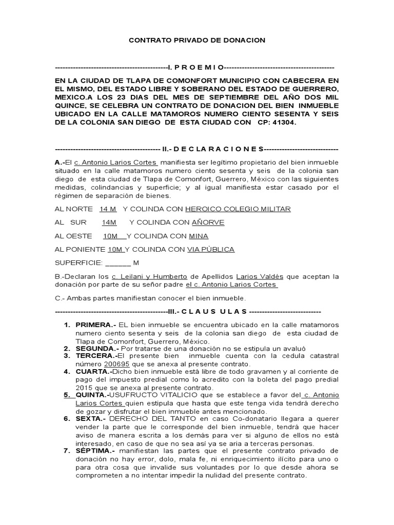 Contrato Privado de Donacion | PDF | Pagos | México