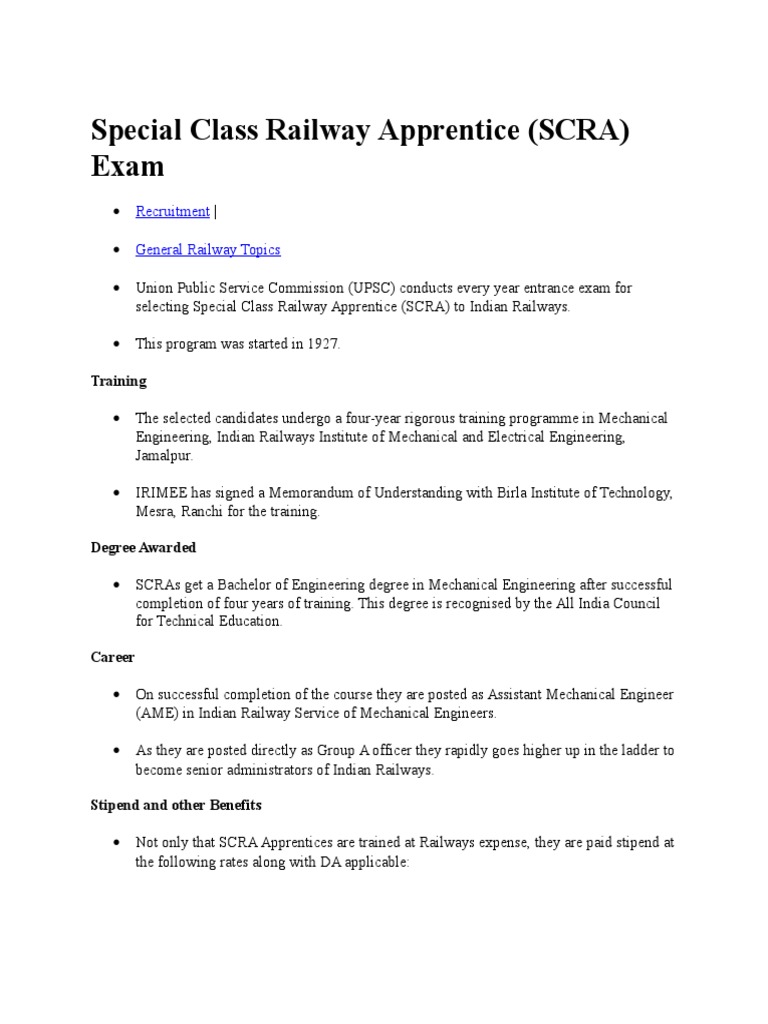Special Class Railway Apprentice Details PDF Academia Further