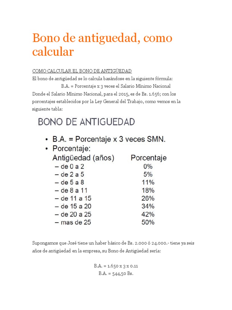 Como Calcular Bono Antiguedad