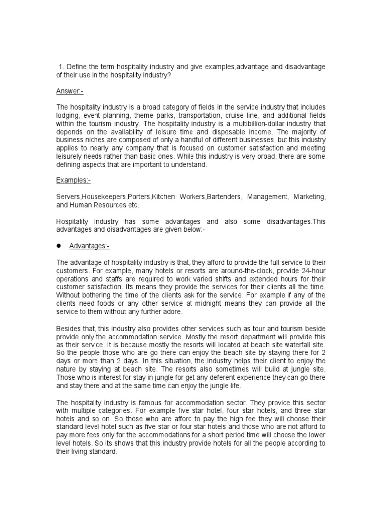 Define the Term Hospitality Industry and Give Exa Hospitality