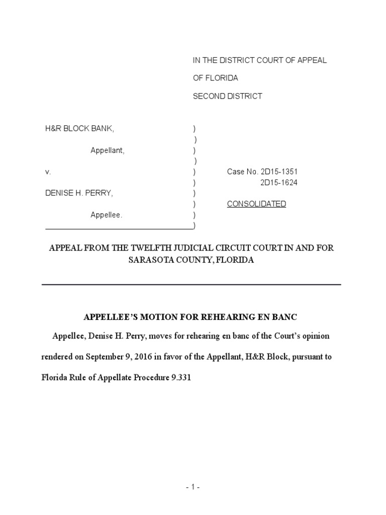 Perry Motion For Rehearing en Banc of 2nd Dca Order in Perry Appeal