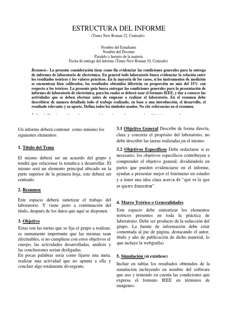 Formato de Informe Ieee PDF Laboratorios Teoría