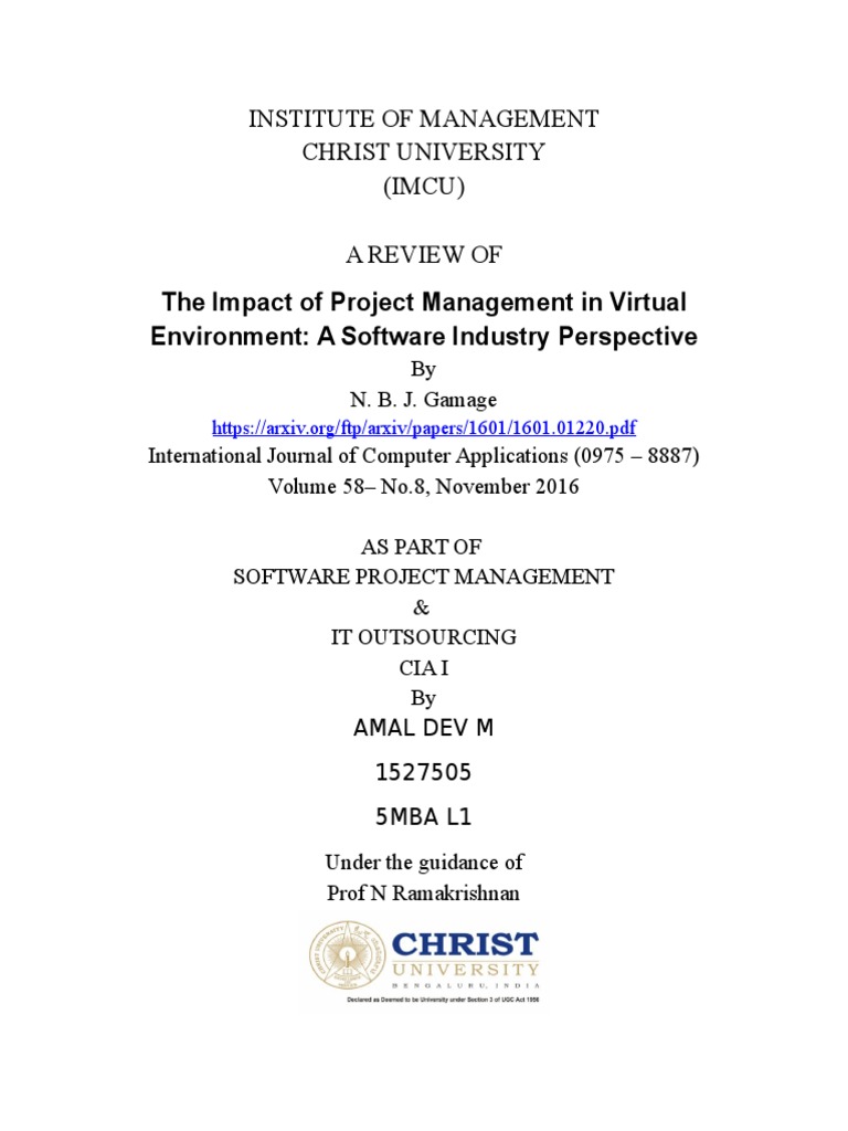 The Impact of Project Management in Virtual Environment: A Software ...