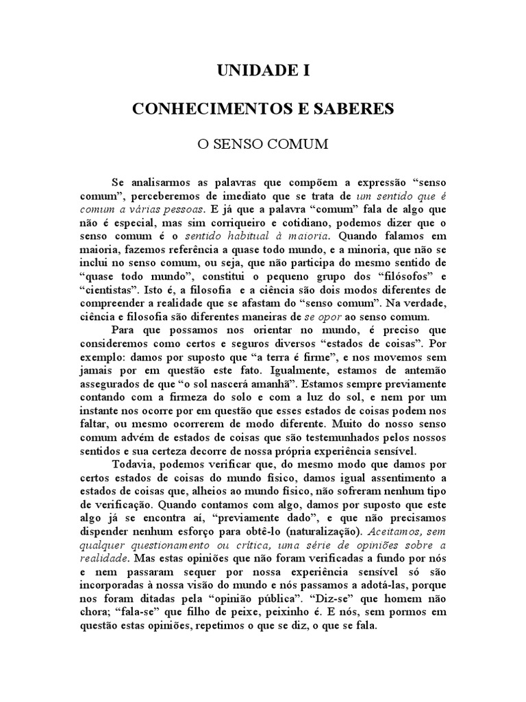 O Senso Comum PDF | PDF | Science | Conhecimento