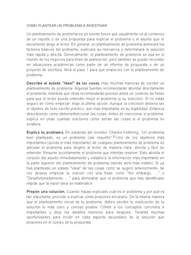 Cómo Plantear un Problema de Investigación | PDF | Beneficio (economía ...