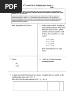 4 Grade Unit 1: Multiplication (Form A) Name - Date