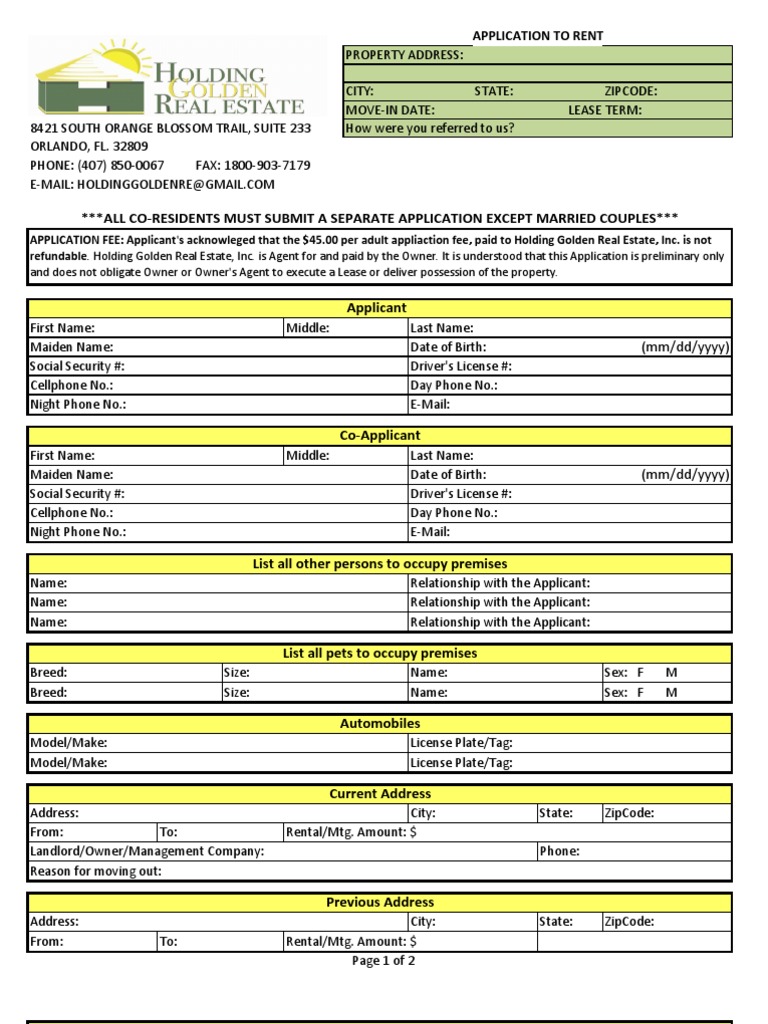 Application To Rent - May 2010 Updated | PDF | Renting | Landlord