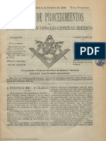Boletín de Procedimientos Del Soberano Gran Consejo General Ibérico y Gran Logia Simbólica Española. 5-10-1889