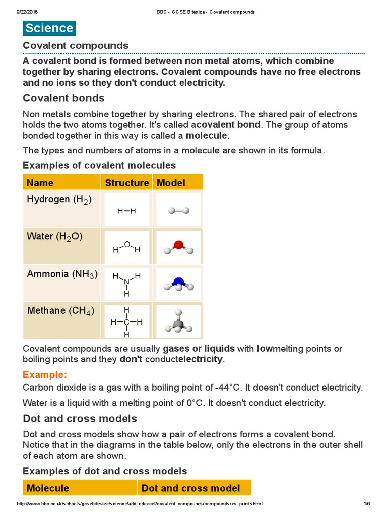 BBC GCSE Bitesize Covalent Bond Chemical Bond