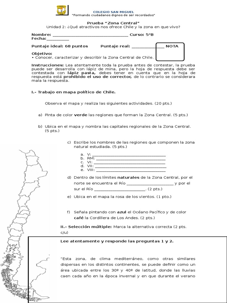 Prueba Zona Central | PDF | Ciencias de la Tierra | Geografía Física
