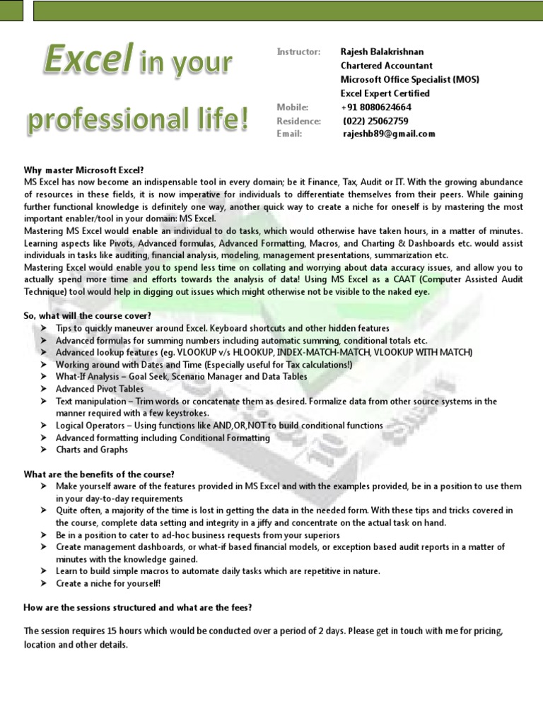 Mastering Advanced Excel for CAs | PDF | Microsoft Excel | Computing
