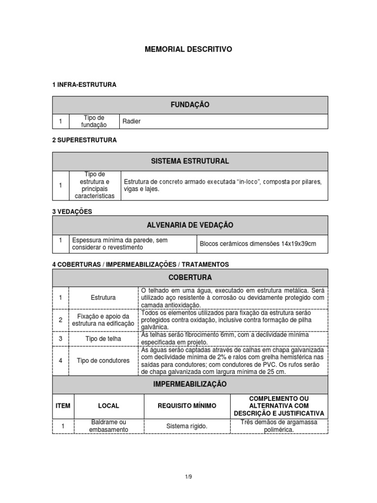 Memorial Descritivo de Construção Civil | PDF | Argamassa (alvenaria ...