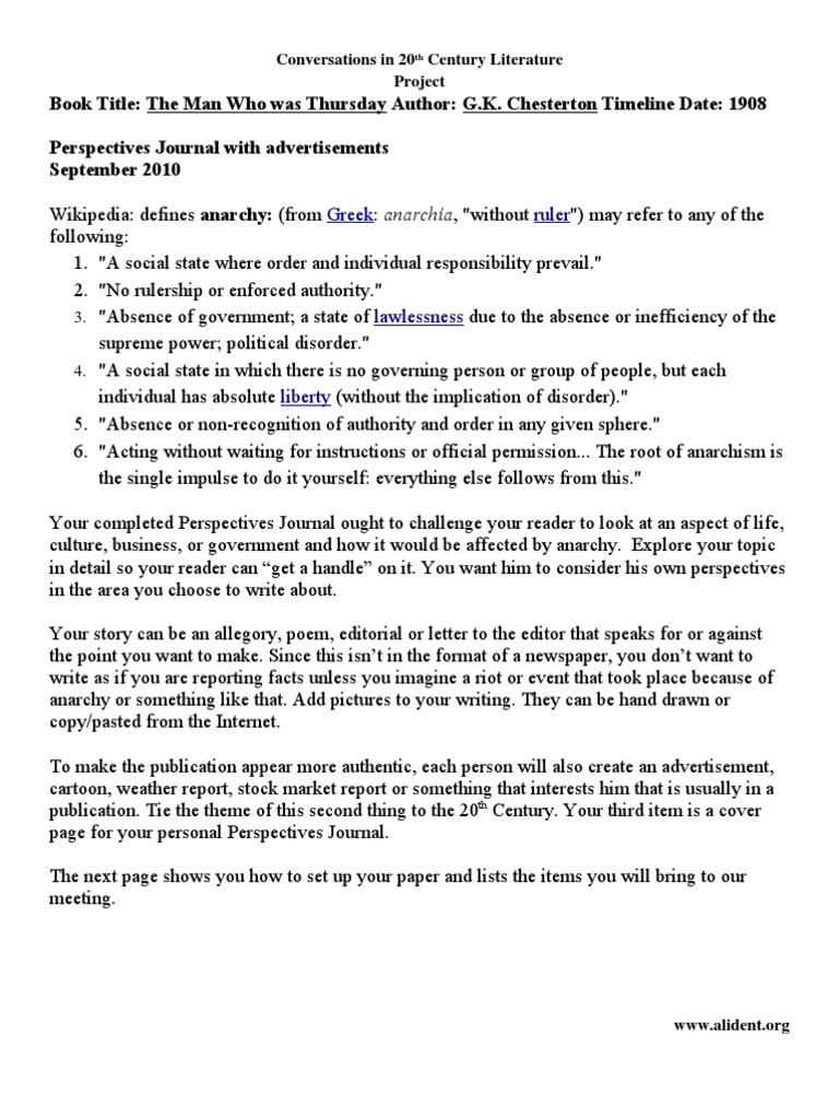 Perspectives Journal PDF The Man Who Was Thursday Books