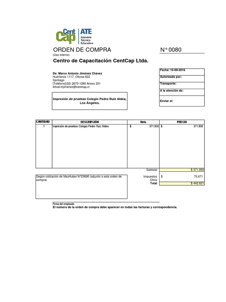 Orden de Compra - Plantilla | PDF
