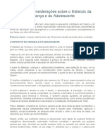 Principais Considerações Sobre o Estatuto Da Criança e Do Adolescente