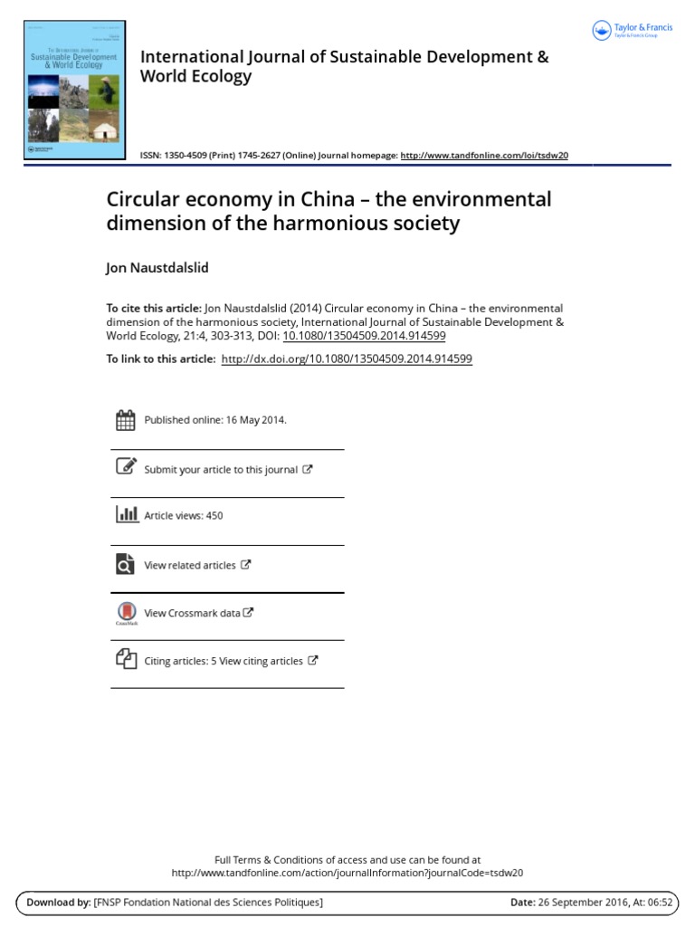 Circular Economy in China The Environmental Dimension of The Harmonious ...