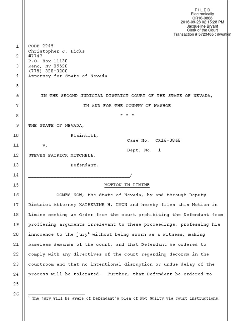 Motion in Limine Mitchell PDF Pleading Courtroom