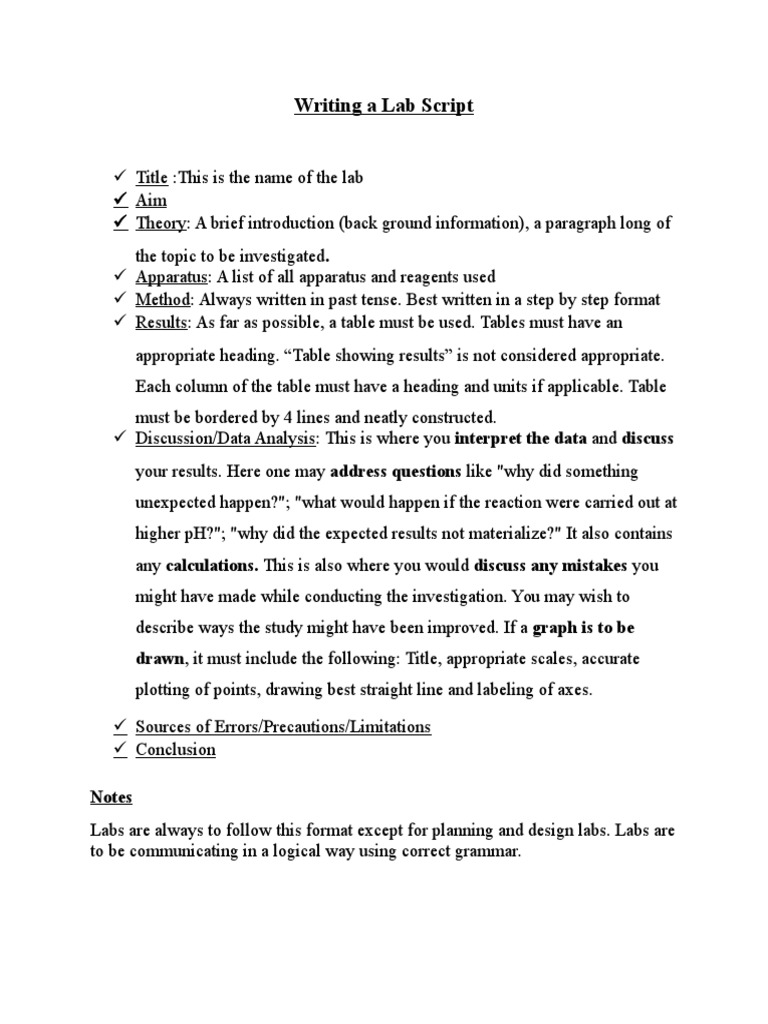 Writing a Lab Script Past PAper practice