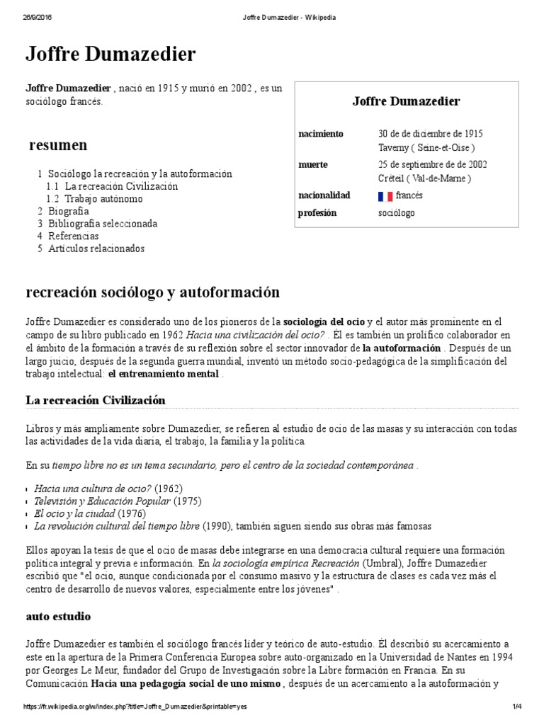 Joffre Dumazedier: Pionero del Ocio | PDF | Ocio | Sociología