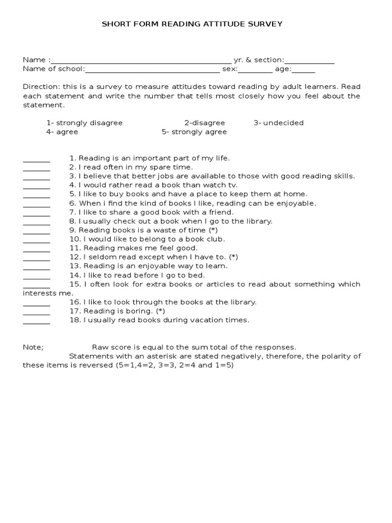 Student attitude survey questionnaire picture