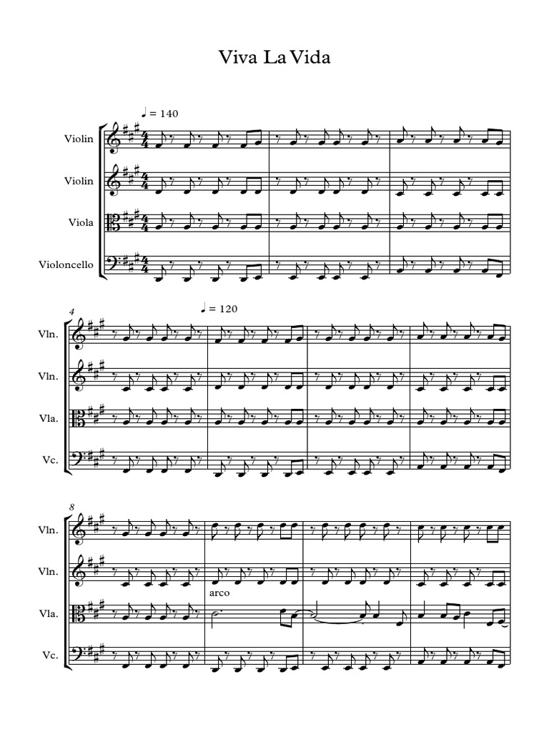 Viva La Vida String Quartet Score and Parts PDF