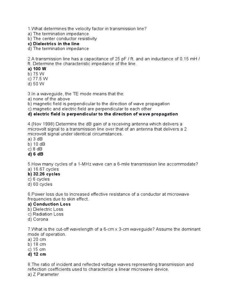 Transmission Lines (MCQ) PDF Transmission Line Antenna (Radio)