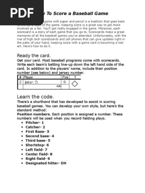 Baseball Scorekeeping | PDF | Baseball Field | Baseball Positions