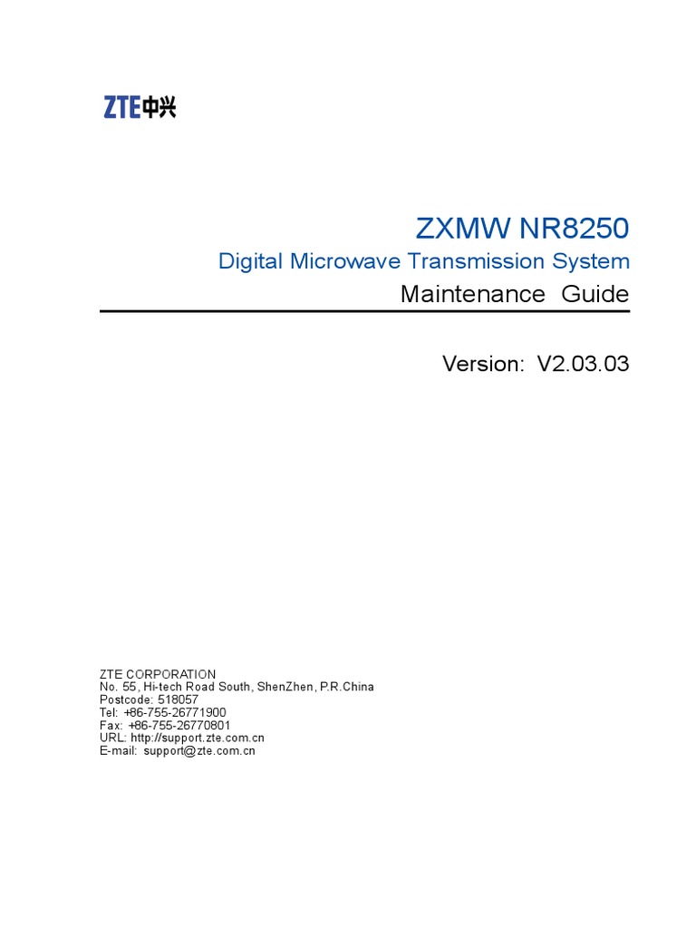 ZTE ZXMW NR8250 (V2.03.03) Maintenance Guide - 606612 | PDF