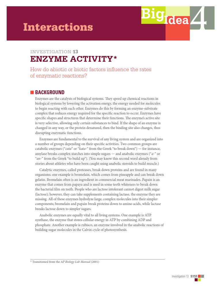 Lab 13 Enzymes Reading PDF PDF Enzyme Enzyme Assay