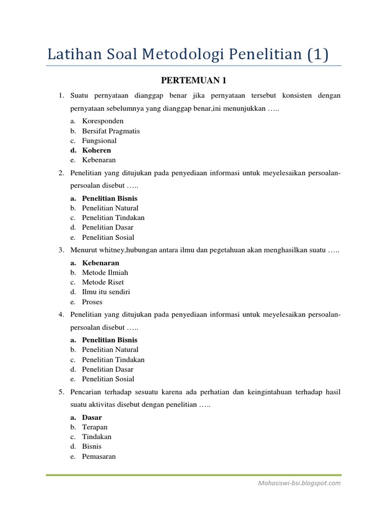 Latihan Soal Metodologi Penelitian