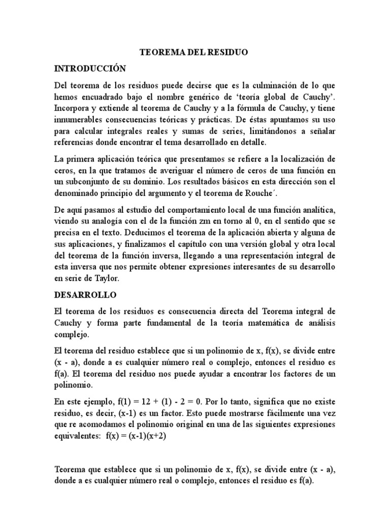 Residuo | División (Matemáticas) | Integral