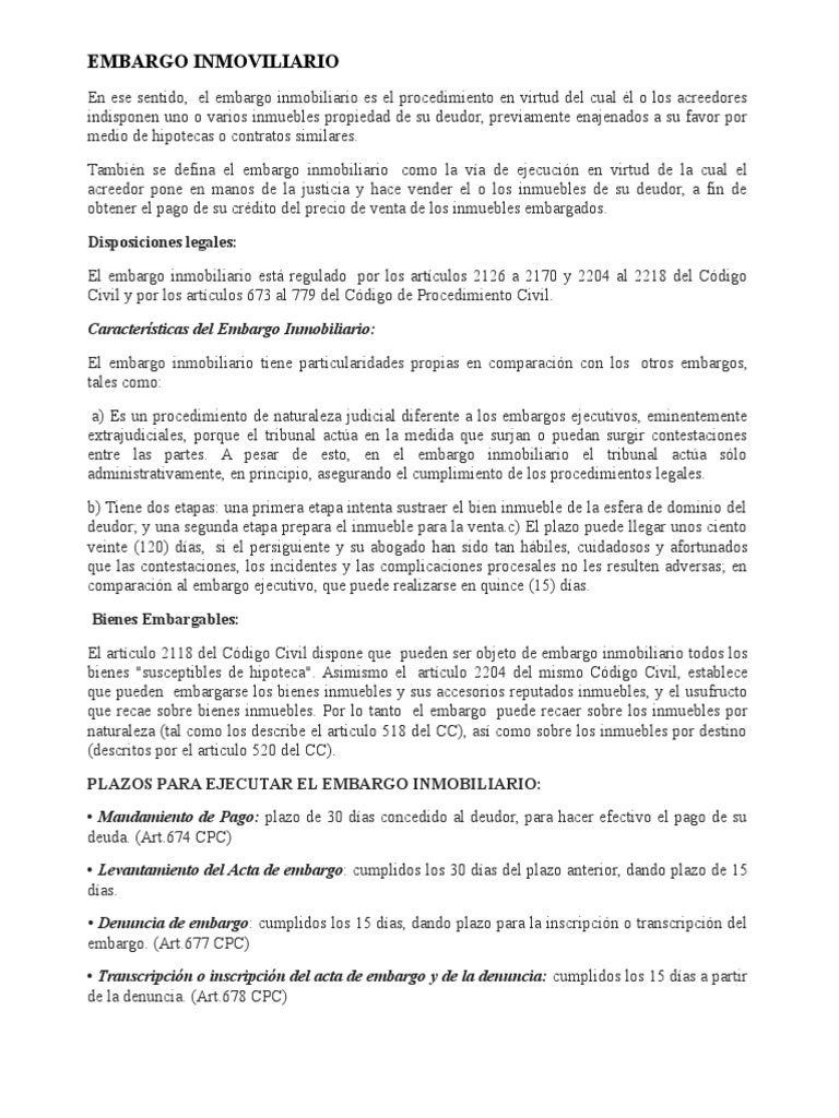 Embargo Inmoviliario | PDF | Pagos | Caso de ley