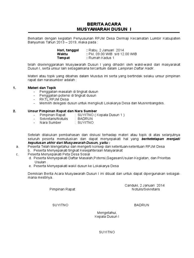 Berita Acara Musdus I