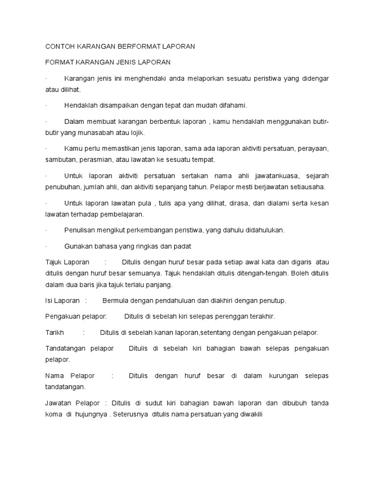 Contoh Karangan Berformat Laporan