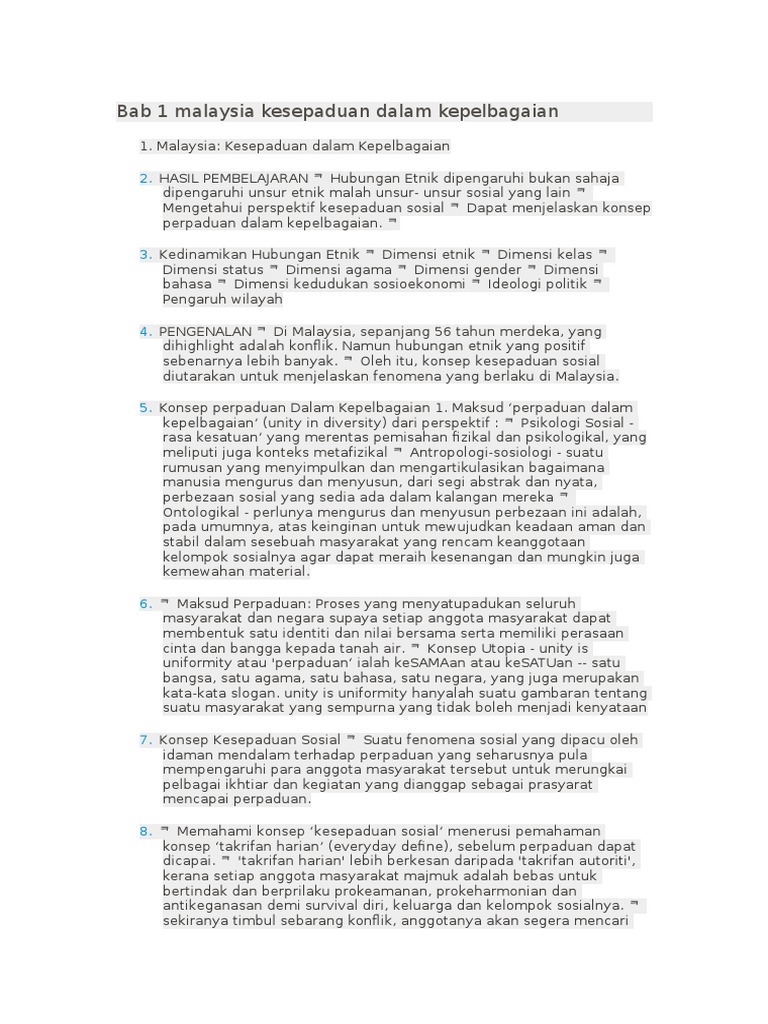 Bab 1 Malaysia Kesepaduan Dalam Kepelbagaian Pdf