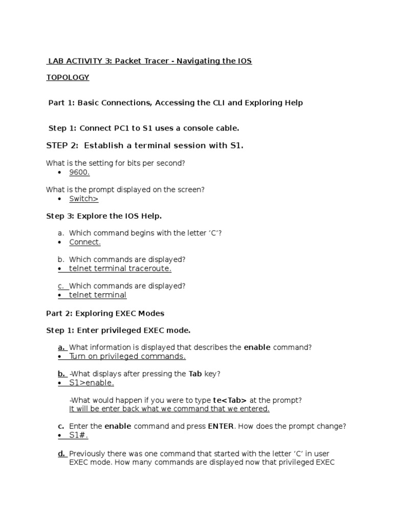 Navigating IOS in Packet Tracer Lab | PDF | Command Line Interface ...