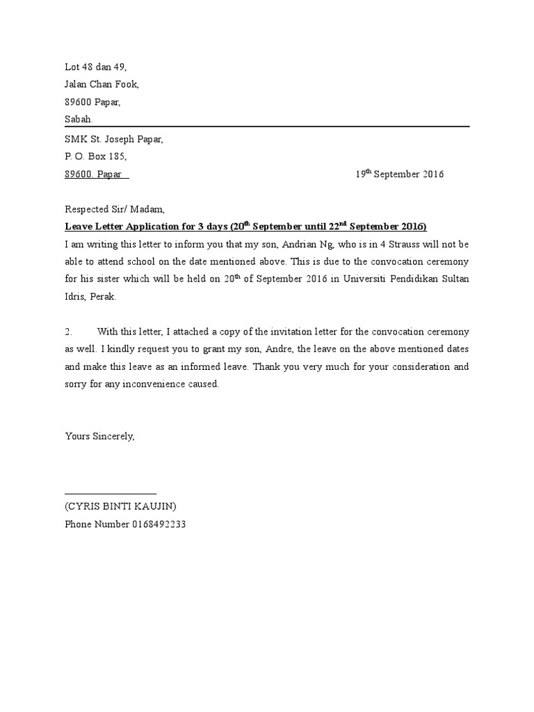 Leave Letter Application  PDF