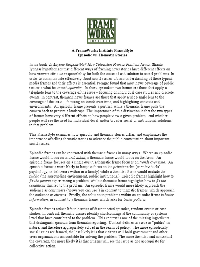 Episodic Vs Thematic Framing PDF Framing (Social Sciences