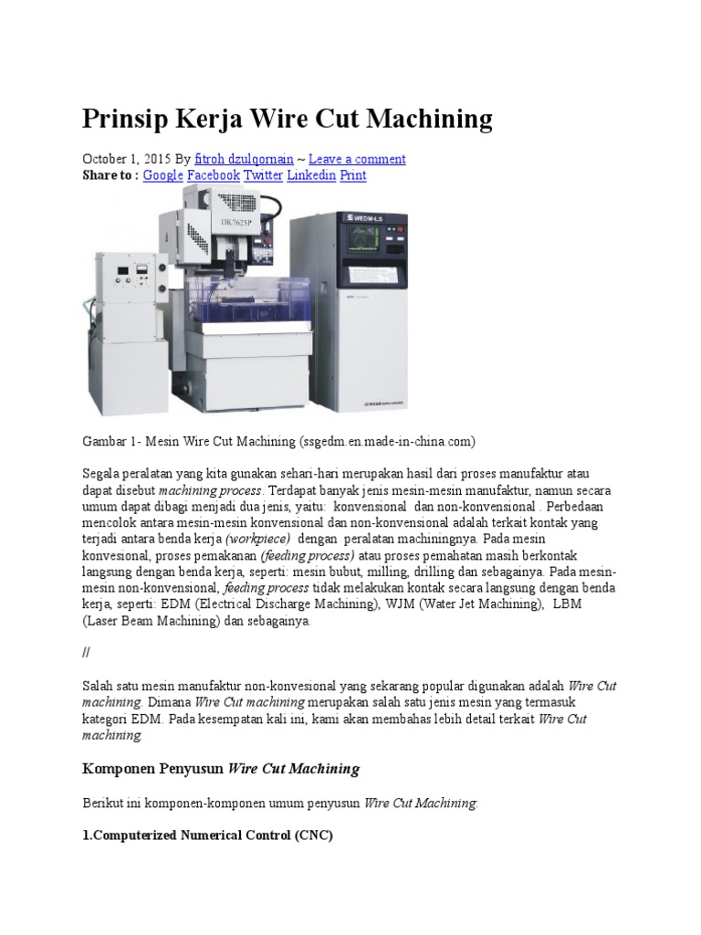 Prinsip Kerja Wire Cut Machining | PDF